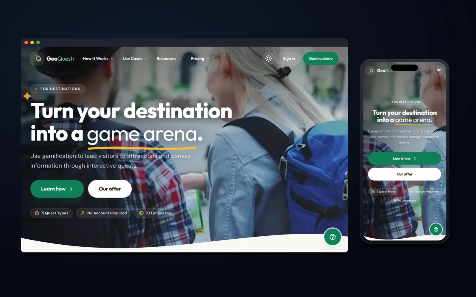 GeoQuestr — skärmbild av sajten