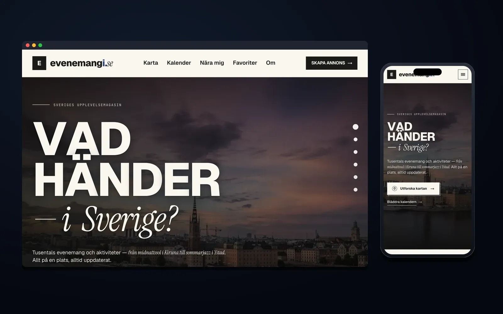 evenemangi.se — desktop- och mobilvy