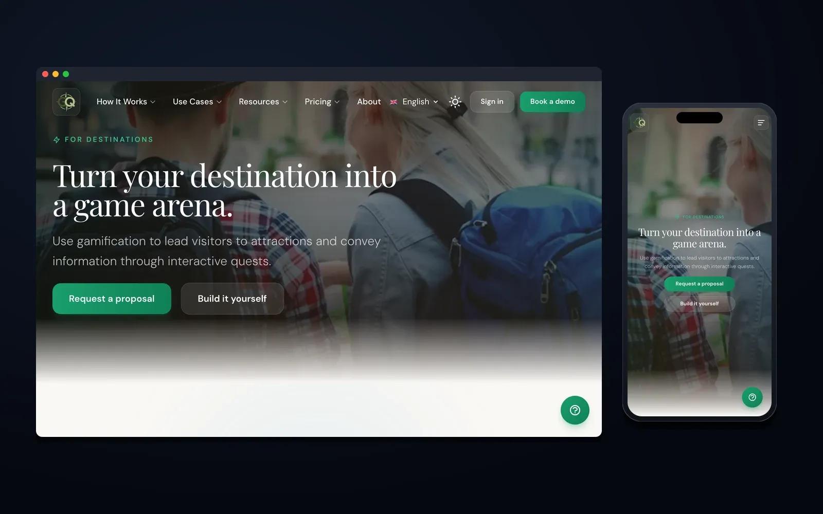 GeoQuestr.com — desktop- och mobilvy