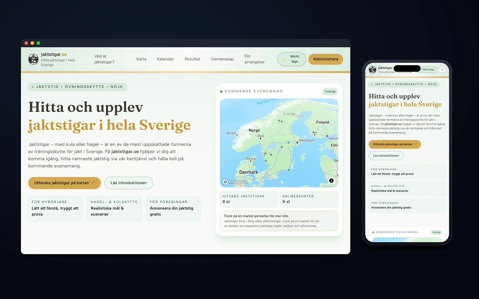 jaktstigar.se — desktop- och mobilvy